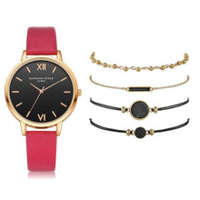 Load image into Gallery viewer, Relógio conjunto feminino 5 pçs mulher quartzo relógio de pulso de couro senhoras pulseira relógio de luxo casual relogio femenino presente para namorada