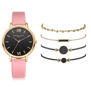 Relógio conjunto feminino 5 pçs mulher quartzo relógio de pulso de couro senhoras pulseira relógio de luxo casual relogio femenino presente para namorada
