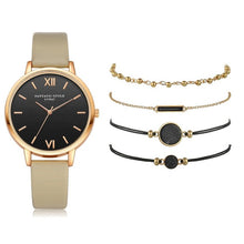 Load image into Gallery viewer, Relógio conjunto feminino 5 pçs mulher quartzo relógio de pulso de couro senhoras pulseira relógio de luxo casual relogio femenino presente para namorada