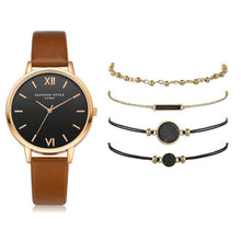 Load image into Gallery viewer, Relógio conjunto feminino 5 pçs mulher quartzo relógio de pulso de couro senhoras pulseira relógio de luxo casual relogio femenino presente para namorada