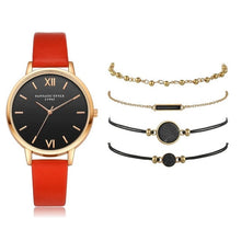 Load image into Gallery viewer, Relógio conjunto feminino 5 pçs mulher quartzo relógio de pulso de couro senhoras pulseira relógio de luxo casual relogio femenino presente para namorada