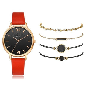 Relógio conjunto feminino 5 pçs mulher quartzo relógio de pulso de couro senhoras pulseira relógio de luxo casual relogio femenino presente para namorada
