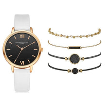 Load image into Gallery viewer, Relógio conjunto feminino 5 pçs mulher quartzo relógio de pulso de couro senhoras pulseira relógio de luxo casual relogio femenino presente para namorada