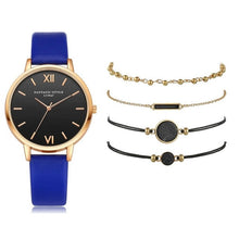 Load image into Gallery viewer, Relógio conjunto feminino 5 pçs mulher quartzo relógio de pulso de couro senhoras pulseira relógio de luxo casual relogio femenino presente para namorada