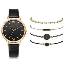 Load image into Gallery viewer, Relógio conjunto feminino 5 pçs mulher quartzo relógio de pulso de couro senhoras pulseira relógio de luxo casual relogio femenino presente para namorada