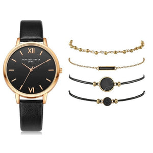 Relógio conjunto feminino 5 pçs mulher quartzo relógio de pulso de couro senhoras pulseira relógio de luxo casual relogio femenino presente para namorada