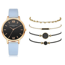 Load image into Gallery viewer, Relógio conjunto feminino 5 pçs mulher quartzo relógio de pulso de couro senhoras pulseira relógio de luxo casual relogio femenino presente para namorada