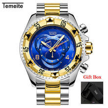 Load image into Gallery viewer, Dropshipping Temeite Men&#39;s watches Luxury Gold Watch Men Big Dial Quartz Watch Business Wristwatch Waterproof Relogio Masculino