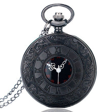 Load image into Gallery viewer, Antique Style Roman Numerals Pocket Watch Men Women Black Hollow Case Quartz Steampunk Vintage Pendant Necklace Gift cep saati