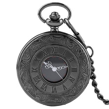 Load image into Gallery viewer, Antique Style Roman Numerals Pocket Watch Men Women Black Hollow Case Quartz Steampunk Vintage Pendant Necklace Gift cep saati