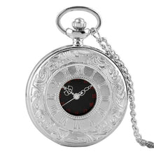 Load image into Gallery viewer, Antique Style Roman Numerals Pocket Watch Men Women Black Hollow Case Quartz Steampunk Vintage Pendant Necklace Gift cep saati