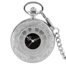 Load image into Gallery viewer, Antique Style Roman Numerals Pocket Watch Men Women Black Hollow Case Quartz Steampunk Vintage Pendant Necklace Gift cep saati
