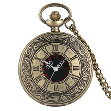 Load image into Gallery viewer, Antique Style Roman Numerals Pocket Watch Men Women Black Hollow Case Quartz Steampunk Vintage Pendant Necklace Gift cep saati