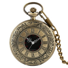 Load image into Gallery viewer, Antique Style Roman Numerals Pocket Watch Men Women Black Hollow Case Quartz Steampunk Vintage Pendant Necklace Gift cep saati