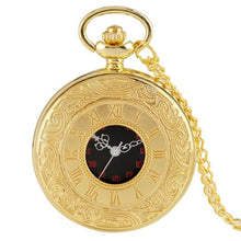 Load image into Gallery viewer, Antique Style Roman Numerals Pocket Watch Men Women Black Hollow Case Quartz Steampunk Vintage Pendant Necklace Gift cep saati
