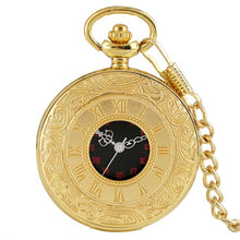 Load image into Gallery viewer, Antique Style Roman Numerals Pocket Watch Men Women Black Hollow Case Quartz Steampunk Vintage Pendant Necklace Gift cep saati