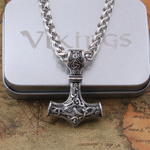 Load image into Gallery viewer, dropshipping 1pcs thor&#39;s hammer mjolnir pendant necklace viking scandinavian norse viking necklace with stainless steel chain