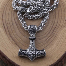 Load image into Gallery viewer, dropshipping 1pcs thor&#39;s hammer mjolnir pendant necklace viking scandinavian norse viking necklace with stainless steel chain
