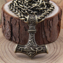 Load image into Gallery viewer, dropshipping 1pcs thor&#39;s hammer mjolnir pendant necklace viking scandinavian norse viking necklace with stainless steel chain