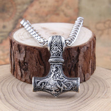 Load image into Gallery viewer, dropshipping 1pcs thor&#39;s hammer mjolnir pendant necklace viking scandinavian norse viking necklace with stainless steel chain
