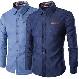 Men's Casual Slim Fit Stylish Wash Denim Long Sleeves Jeans Shirts Smart Casual Fashion Men Clothes